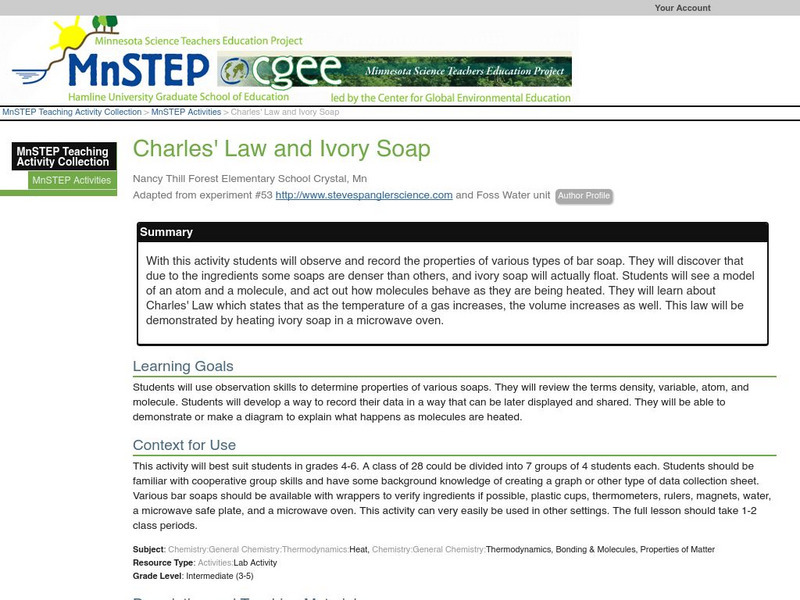 Serc: Charles' Law and Ivory Soap Lesson Plan Serc: Charles' Law and Ivory Soap Lesson Plan