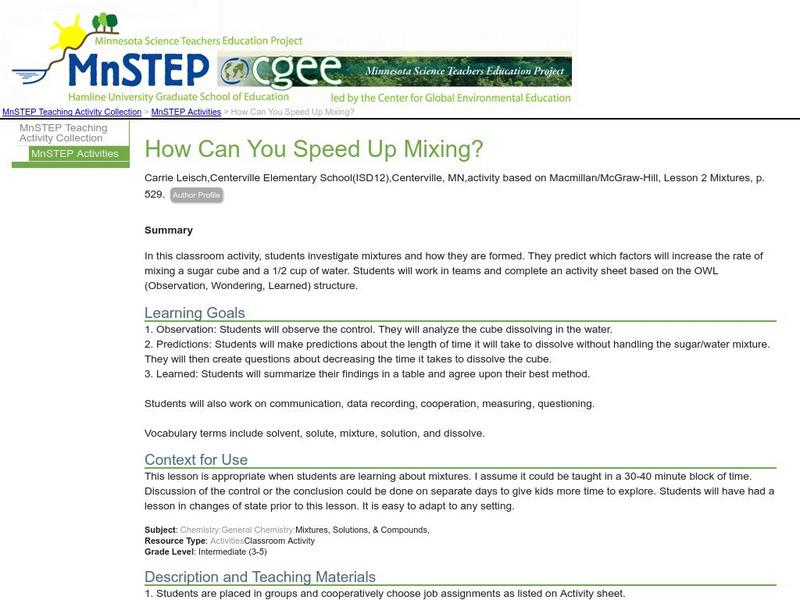 Serc: How Can You Speed Up Mixing? Lesson Plan Serc: How Can You Speed Up Mixing? Lesson Plan