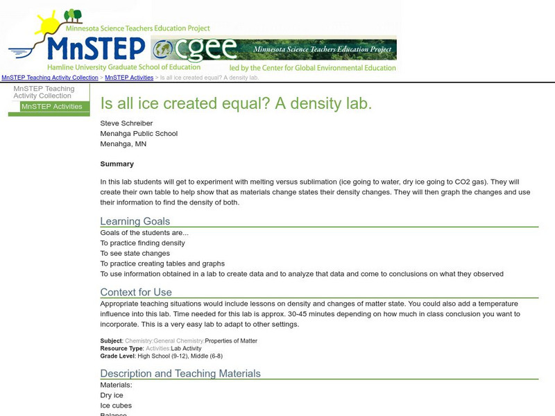 Serc: Is All Ice Created Equal? A Density Lab Activity Serc: Is All Ice Created Equal? A Density Lab Activity