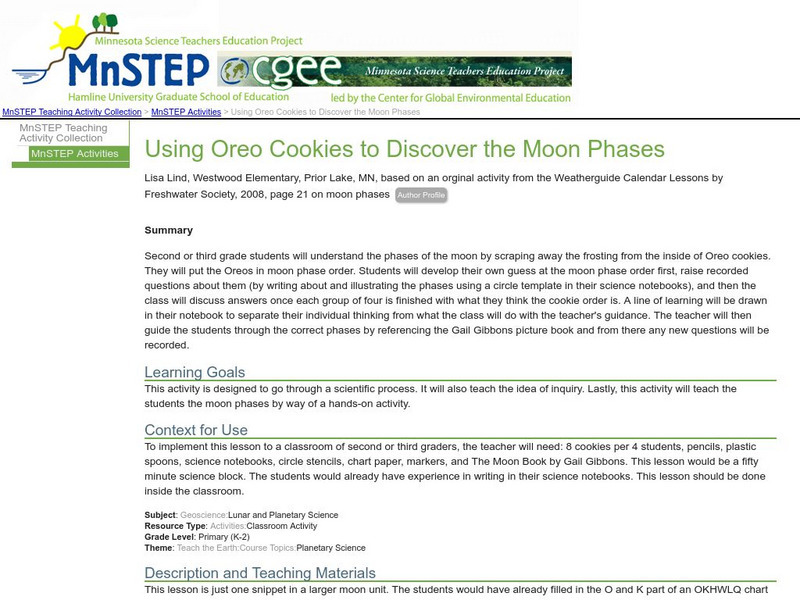 Serc: Using Oreo Cookies to Discover the Moon Phases Lesson Plan