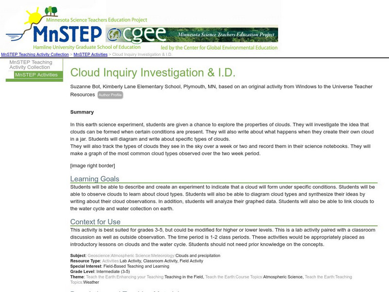 Serc: Cloud Inquiry Investigation & Id Lesson Plan Serc: Cloud Inquiry Investigation & Id Lesson Plan