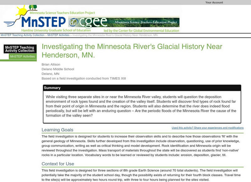 Serc: Investigating the Minnesota River's Glacial History Near Henderson, Mn. Lesson Plan Serc: Investigating the Minnesota River's Glacial History Near Henderson, Mn. Lesson Plan