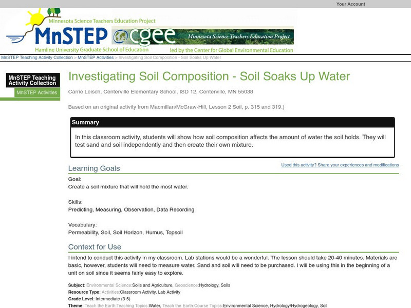 Serc: Investigating Soil Composition Soil Soaks Up Water Lesson Plan Serc: Investigating Soil Composition Soil Soaks Up Water Lesson Plan