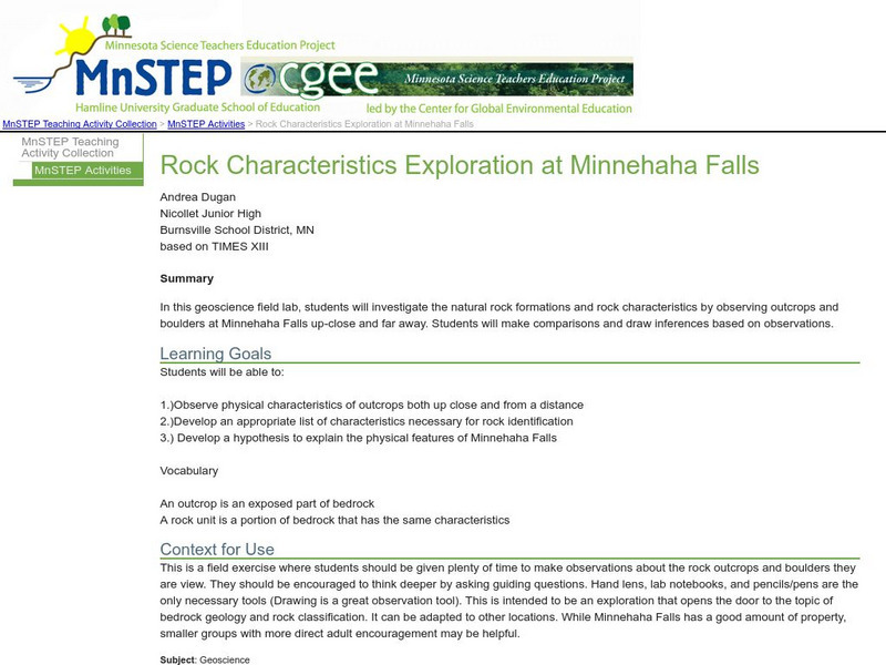 Serc: Mn Step: Rock Characteristics Exploration at Minnehaha Falls Lesson Plan Serc: Mn Step: Rock Characteristics Exploration at Minnehaha Falls Lesson Plan
