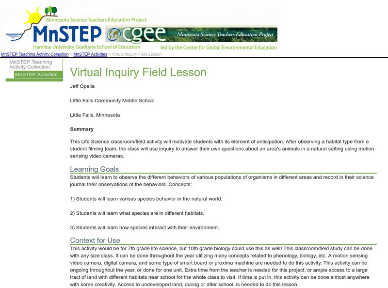 Serc: Virtual Inquiry Field Lesson Lesson Plan