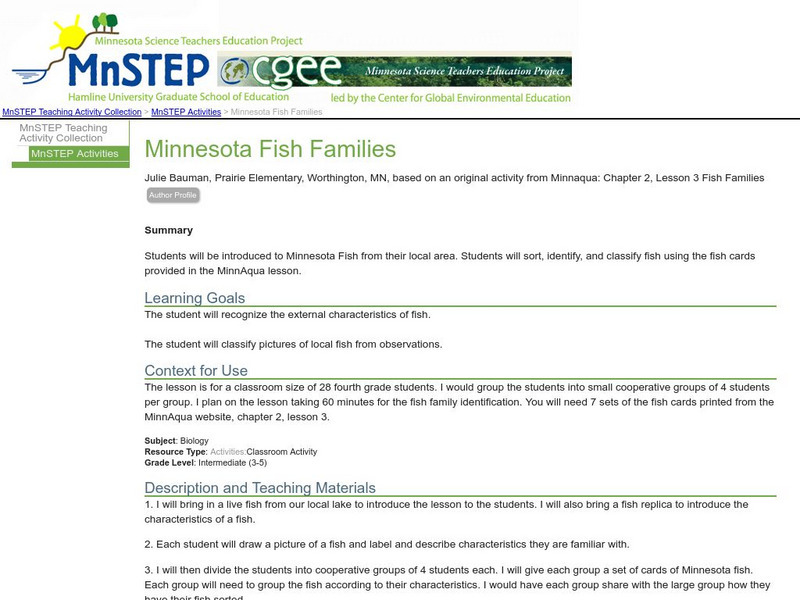 Serc: Minnesota Fish Families Lesson Plan Serc: Minnesota Fish Families Lesson Plan