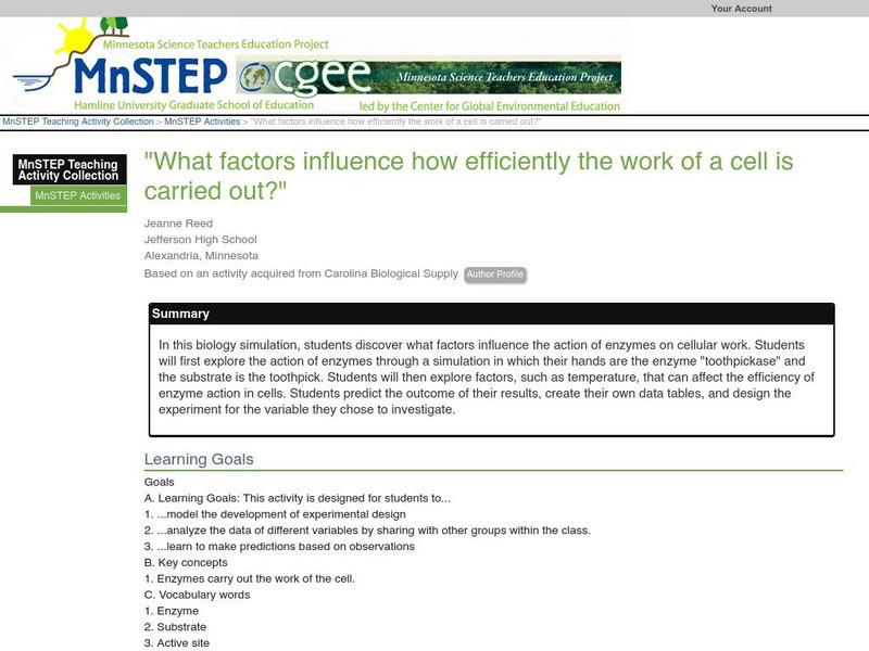 Serc: What Factors Influence How Efficiently the Work of a Cell Is Carried Out? Lesson Plan Serc: What Factors Influence How Efficiently the Work of a Cell Is Carried Out? Lesson Plan