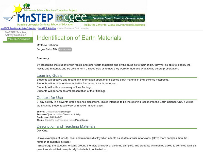 Serc: Indentification of Earth Materials Lesson Plan