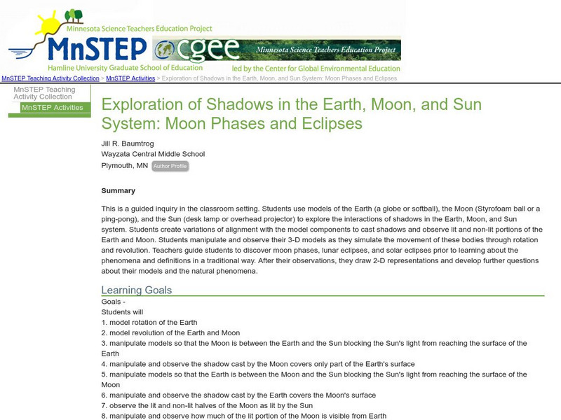 Serc: Exploration of Shadows: Earth, Moon, Sun System: Moon Phases Eclipses Lesson Plan Serc: Exploration of Shadows: Earth, Moon, Sun System: Moon Phases Eclipses Lesson Plan