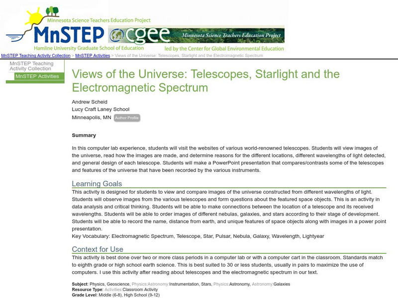 Serc: Views of the Universe: Telescopes, Starlight, Electromagnetic Spectrum Lesson Plan Serc: Views of the Universe: Telescopes, Starlight, Electromagnetic Spectrum Lesson Plan