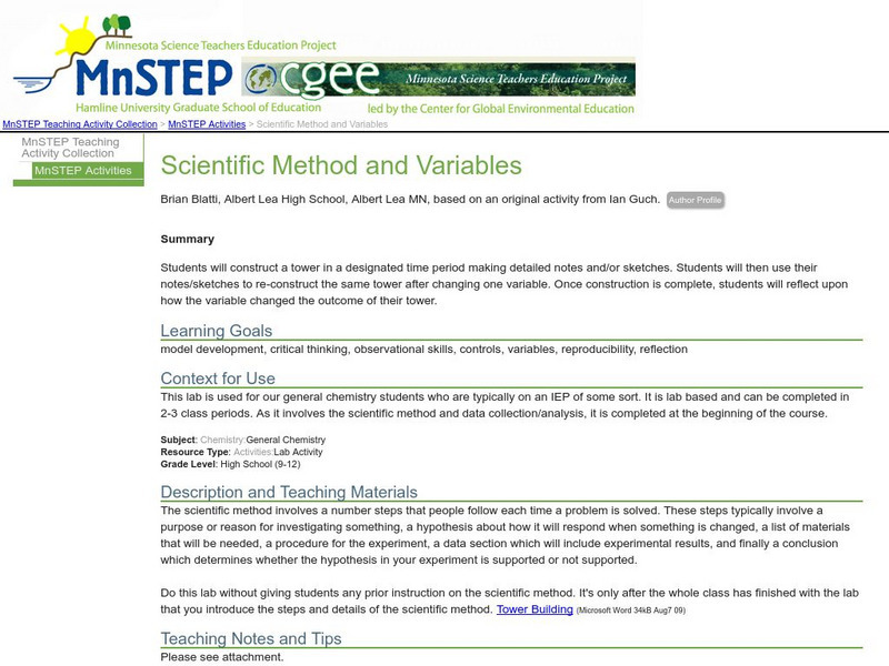 Serc: Mn Step: Scientific Method and Variables Lesson Plan Serc: Mn Step: Scientific Method and Variables Lesson Plan