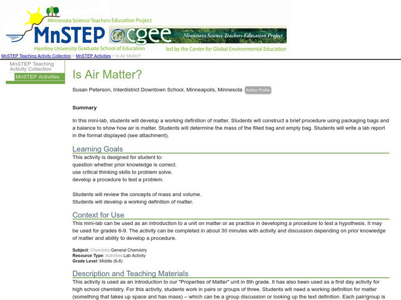 Serc: Is Air Matter? Lesson Plan Serc: Is Air Matter? Lesson Plan