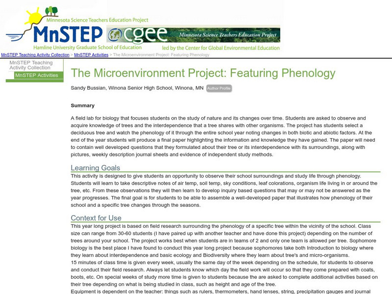 Serc: The Microenvironment Project: Featuring Phenology Lesson Plan Serc: The Microenvironment Project: Featuring Phenology Lesson Plan