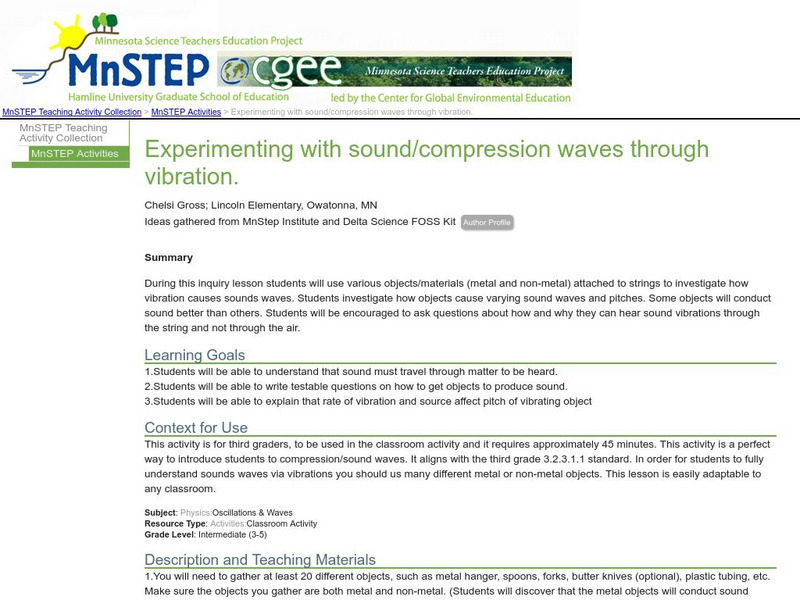 Serc: Experimenting With Sound/compression Waves Through Vibration Lesson Plan