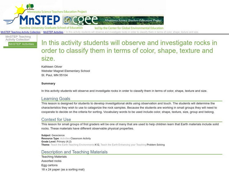 Serc: Rock Investigation Lesson Plan Serc: Rock Investigation Lesson Plan