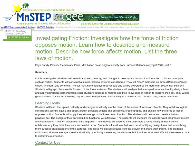 Serc:investigating Friction:investigate How the Force of Friction Opposes Motion Lesson Plan Serc:investigating Friction:investigate How the Force of Friction Opposes Motion Lesson Plan
