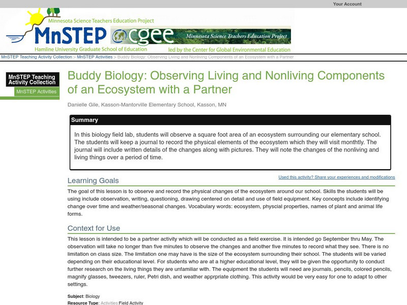 Serc: Observing Living and Nonliving Components of an Ecosystem With a Partner Lesson Plan Serc: Observing Living and Nonliving Components of an Ecosystem With a Partner Lesson Plan
