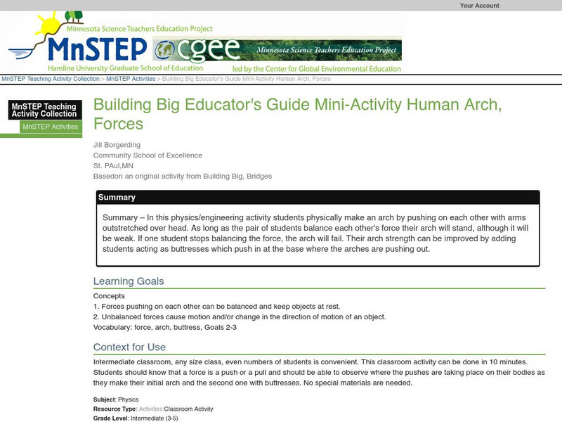 Serc: Building Big Educator's Guide Mini Activity Human Arch, Forces Lesson Plan