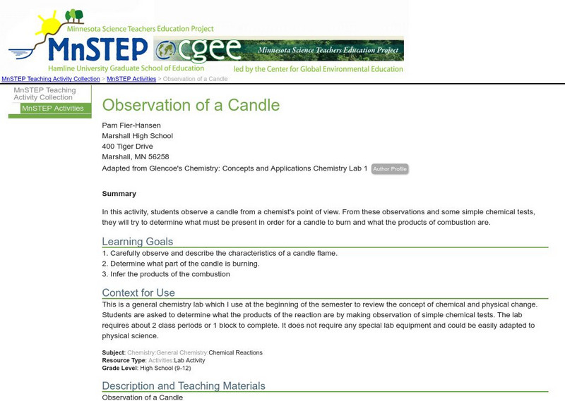 Serc: Observation of a Candle Lesson Plan