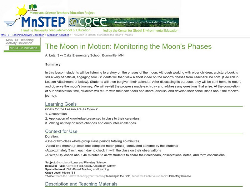 Serc: The Moon in Motion: Monitoring the Moon's Phases Lesson Plan Serc: The Moon in Motion: Monitoring the Moon's Phases Lesson Plan