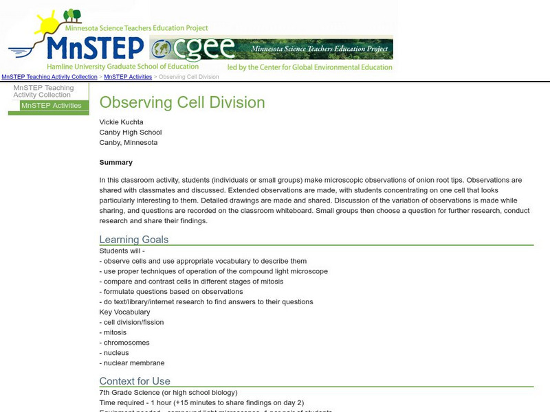 Serc: Observing Cell Division Lesson Plan Serc: Observing Cell Division Lesson Plan