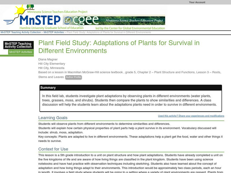 Serc: Adaptations of Plants for Survival in Different Environments Lesson Plan Serc: Adaptations of Plants for Survival in Different Environments Lesson Plan