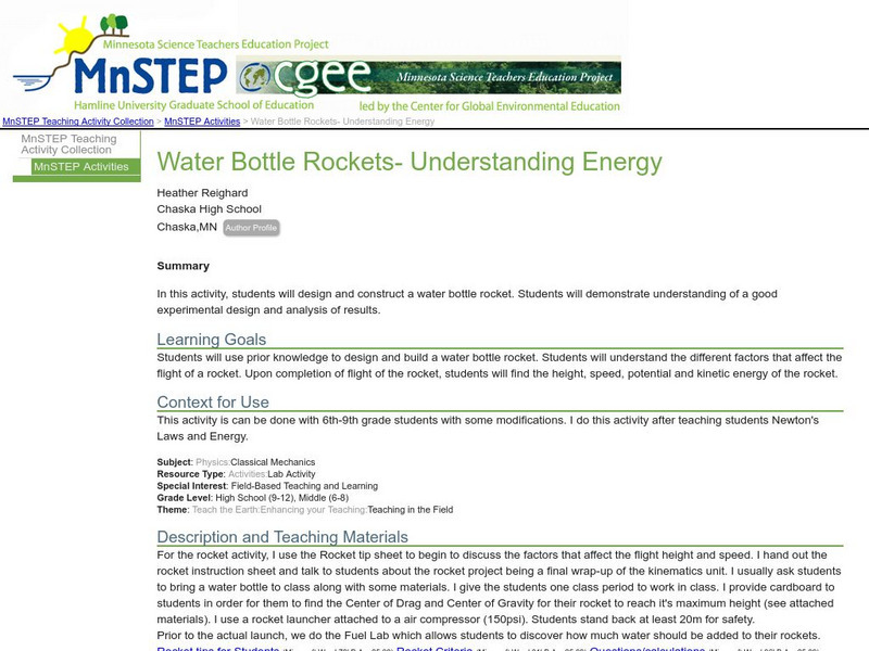 Serc: Water Bottle Rockets Understanding Energy Lesson Plan Serc: Water Bottle Rockets Understanding Energy Lesson Plan