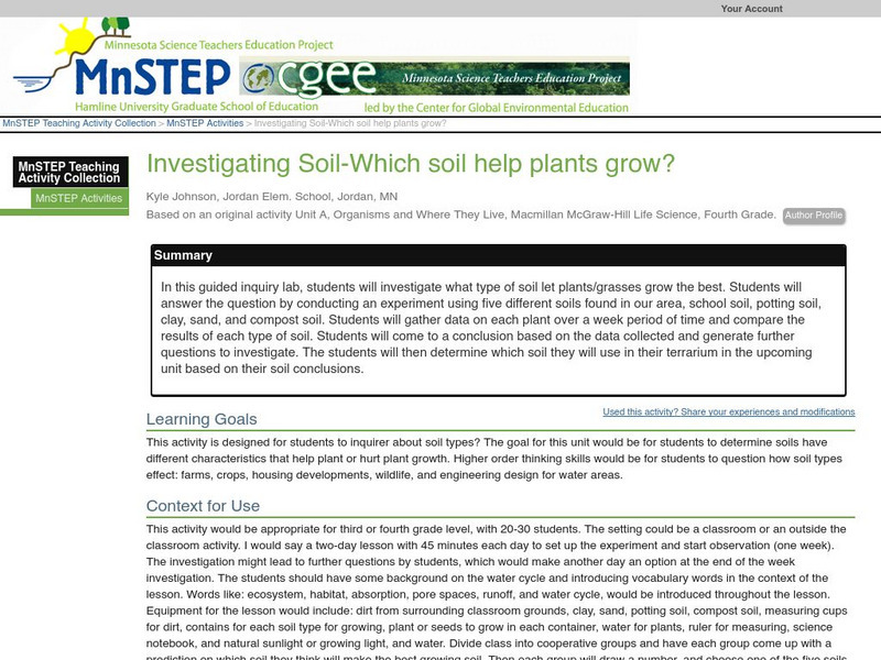 Serc: Investigating Soil Which Soil Help Plants Grow? Lesson Plan