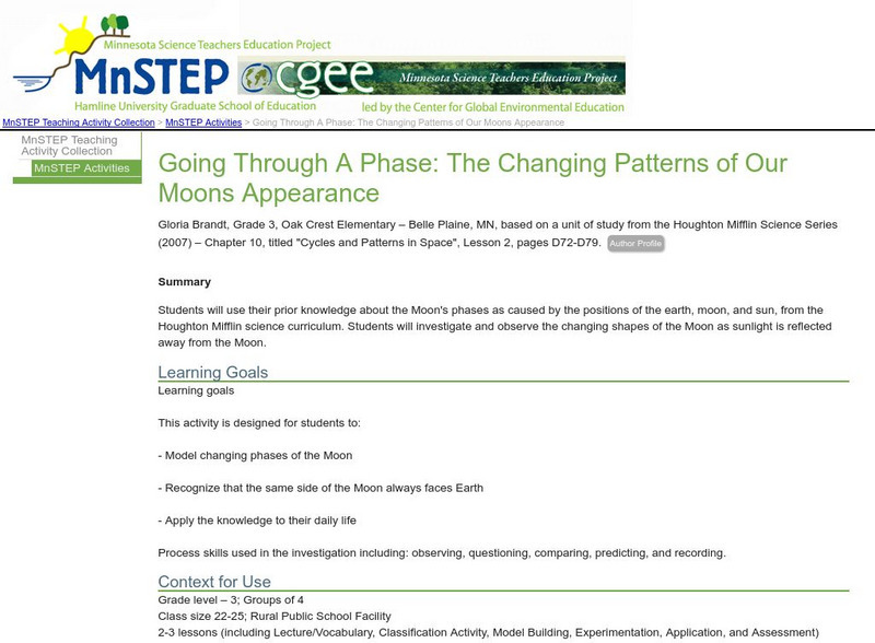 Serc: Going Through a Phase: The Changing Patterns of Our Moons Appearance Lesson Plan Serc: Going Through a Phase: The Changing Patterns of Our Moons Appearance Lesson Plan