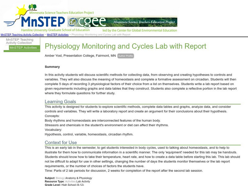 Serc: Physiology Monitoring and Cycles Lab With Report Activity Serc: Physiology Monitoring and Cycles Lab With Report Activity