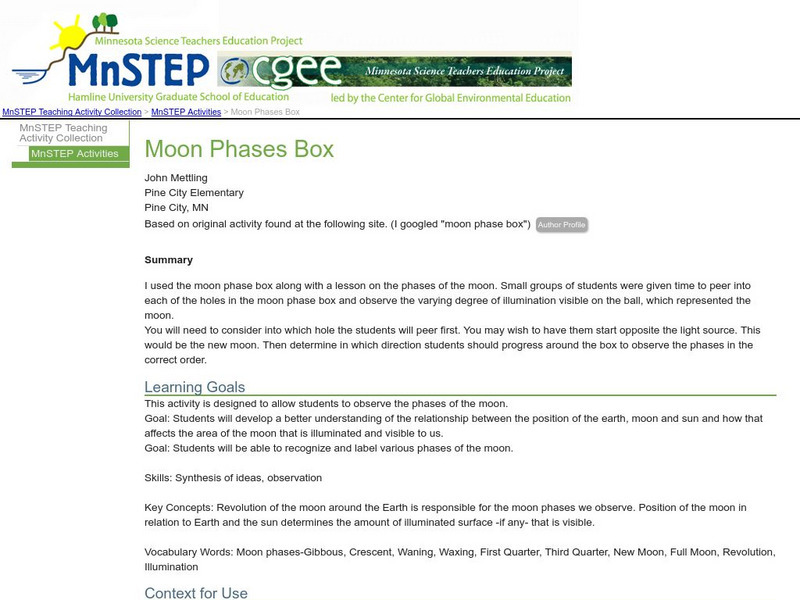 Serc: Moon Phases Box Lesson Plan Serc: Moon Phases Box Lesson Plan