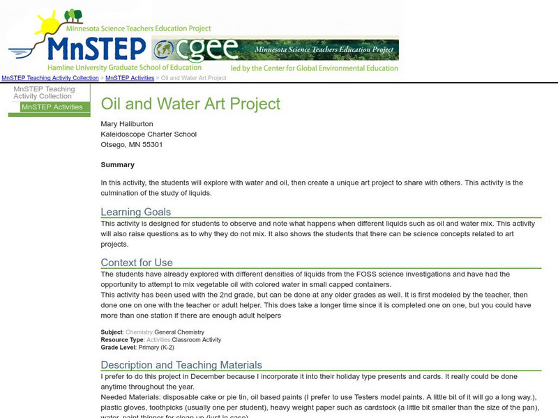 Serc: Oil and Water Art Project Activity