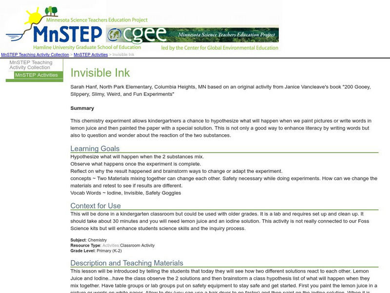 Serc: Invisible Ink Activity Serc: Invisible Ink Activity