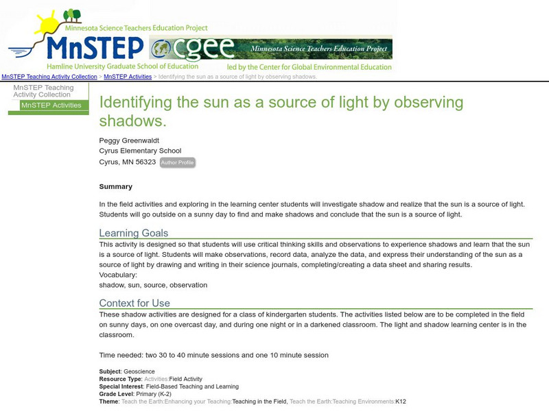 Serc: Identifying the Sun as a Source of Light by Observing Shadows Lesson Plan Serc: Identifying the Sun as a Source of Light by Observing Shadows Lesson Plan