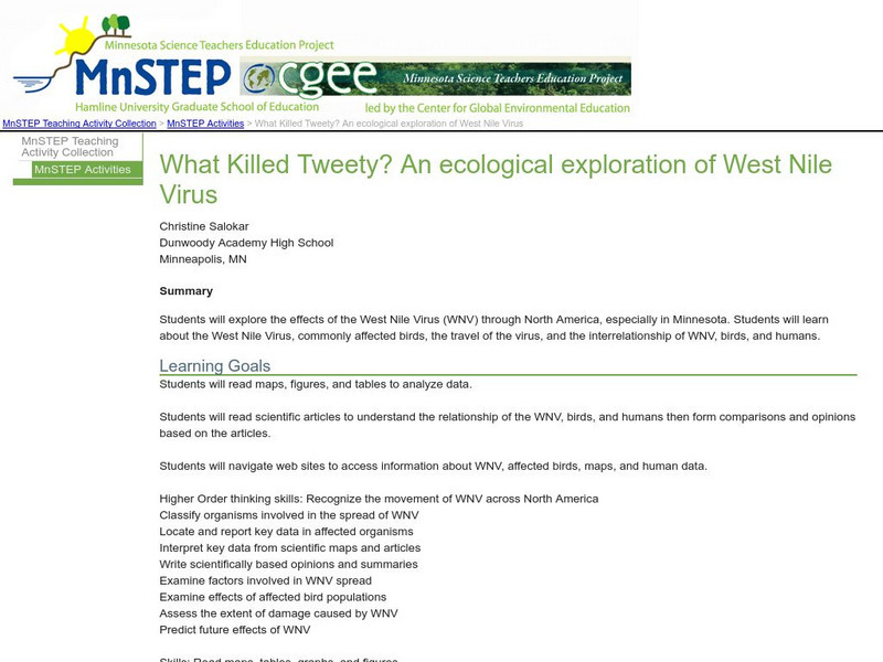 Serc: Mn Step: What Killed Tweety? An Ecological Exploration of West Nile Virus Lesson Plan Serc: Mn Step: What Killed Tweety? An Ecological Exploration of West Nile Virus Lesson Plan