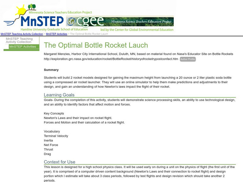 Serc: The Optimal Bottle Rocket Launch Lesson Plan Serc: The Optimal Bottle Rocket Launch Lesson Plan