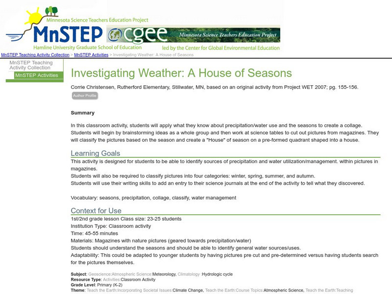 Serc: Investigating Weather: A House of Seasons Lesson Plan Serc: Investigating Weather: A House of Seasons Lesson Plan
