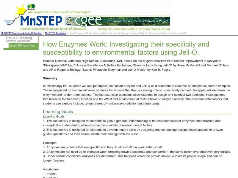 Serc: How Enzymes Work Lesson Plan Serc: How Enzymes Work Lesson Plan