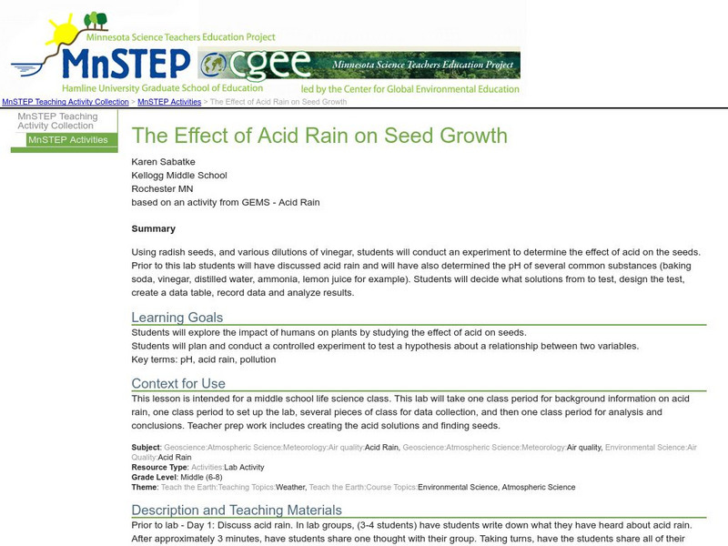 Serc: Mn Step: The Effect of Acid Rain on Seed Growth Lesson Plan Serc: Mn Step: The Effect of Acid Rain on Seed Growth Lesson Plan