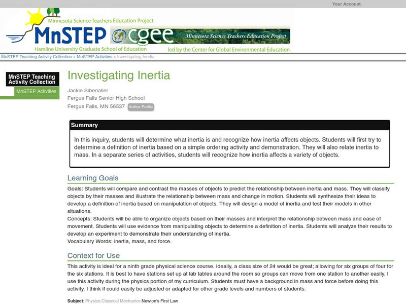 Serc: Investigating Inertia Lesson Plan Serc: Investigating Inertia Lesson Plan