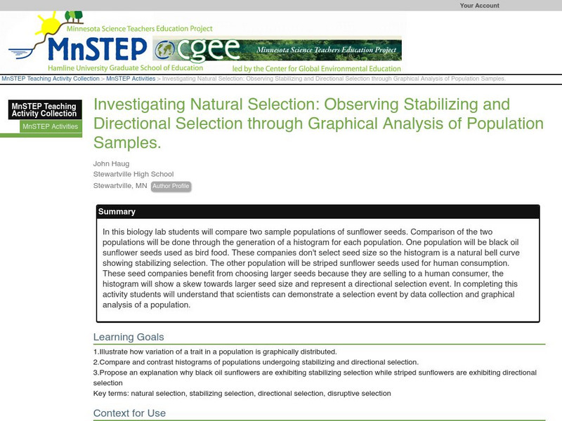 Serc: Investigating Observing Stabilizing and Directional Selection Lesson Plan Serc: Investigating Observing Stabilizing and Directional Selection Lesson Plan