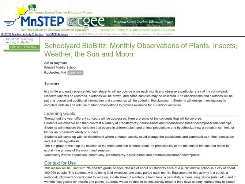 Serc: Mn Step: Schoolyard Bio Blitz Lesson Plan Serc: Mn Step: Schoolyard Bio Blitz Lesson Plan