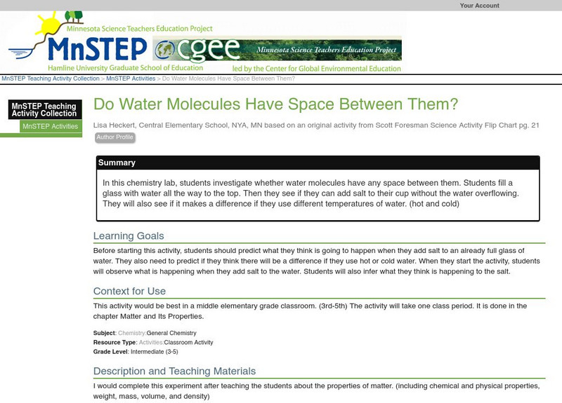 Serc: Do Water Molecules Have Space Between Them? Lesson Plan Serc: Do Water Molecules Have Space Between Them? Lesson Plan