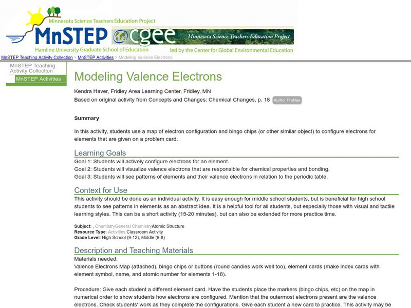 Serc: Modeling Valence Electrons Lesson Plan Serc: Modeling Valence Electrons Lesson Plan
