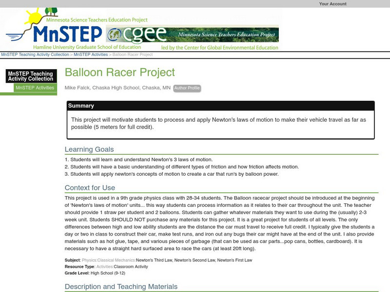 Serc: Balloon Racer Project Lesson Plan Serc: Balloon Racer Project Lesson Plan