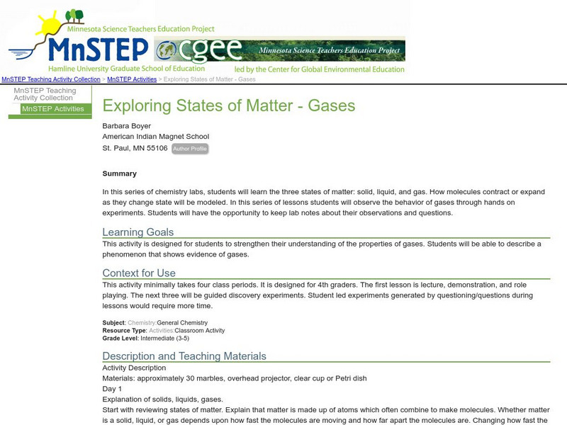 Serc: Exploring States of Matter Gases Lesson Plan Serc: Exploring States of Matter Gases Lesson Plan