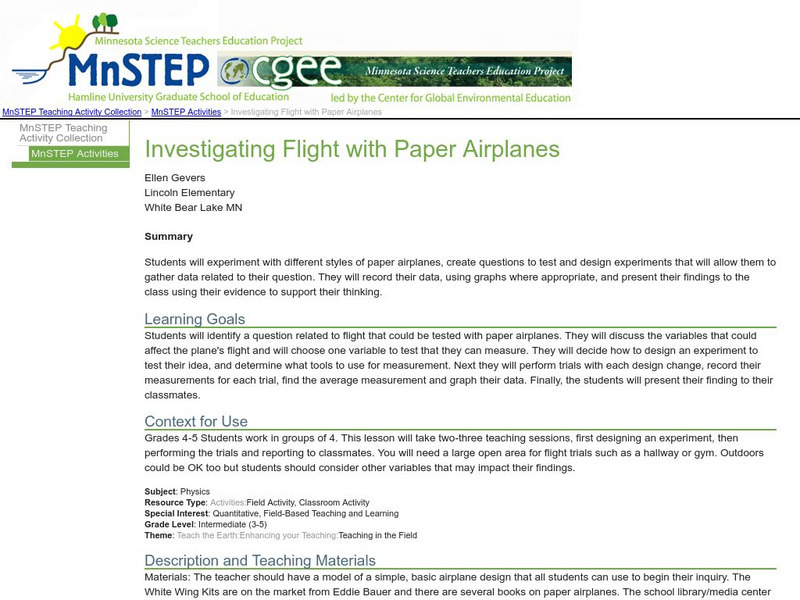 Serc: Investigating Flight With Paper Airplanes Lesson Plan