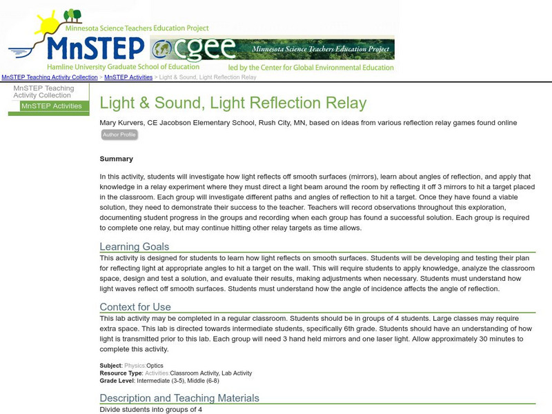 Serc: Light & Sound, Light Reflection Relay Lesson Plan Serc: Light & Sound, Light Reflection Relay Lesson Plan