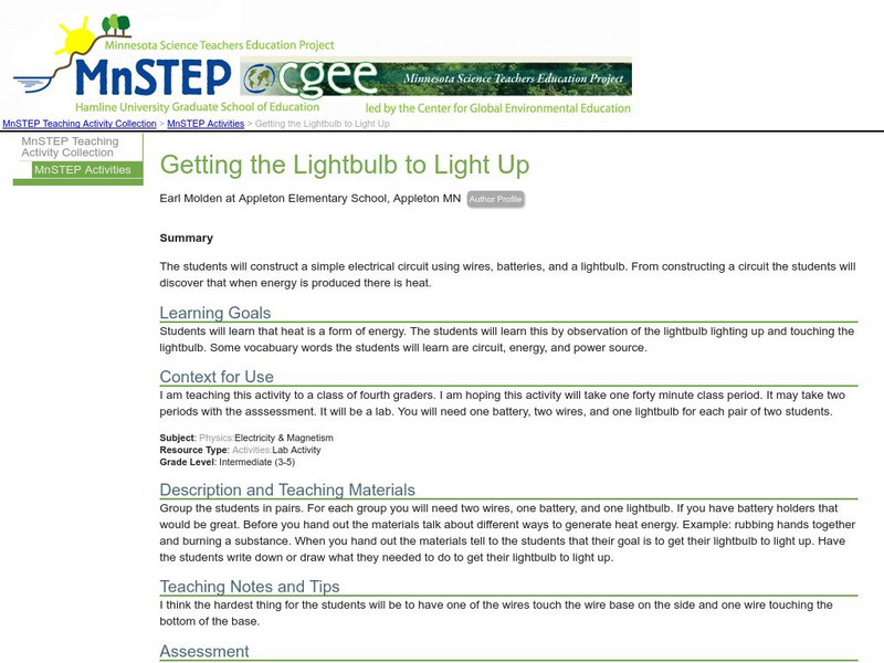 Serc: Getting the Lightbulb to Light Up Lesson Plan Serc: Getting the Lightbulb to Light Up Lesson Plan