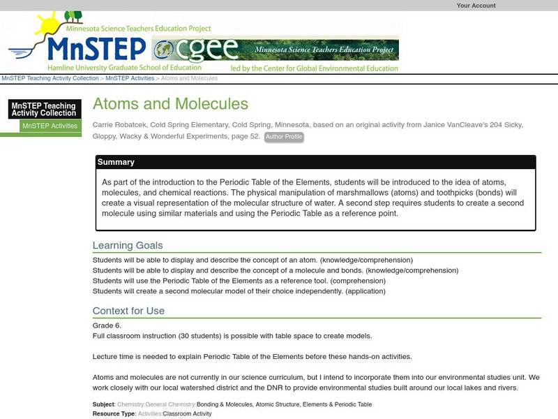 Serc: Atoms and Molecules Lesson Plan Serc: Atoms and Molecules Lesson Plan